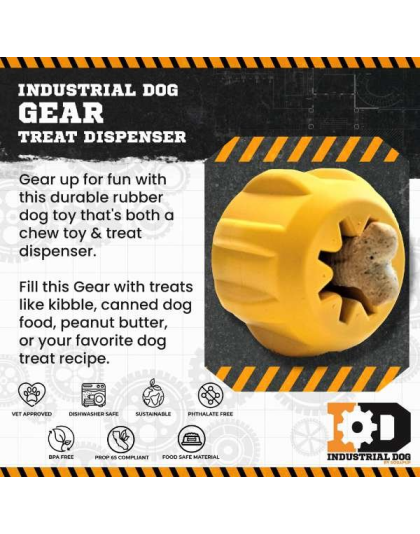 Yellow - ID Gear Treat Pocket Durable Rubber Treat Holder and Chew Toy  - Large