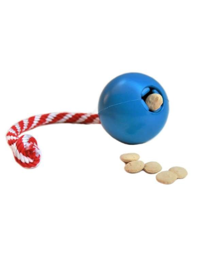Blue - USA-K9 Cherry Bomb Durable Rubber Chew Toy, Treat Dispenser, Reward Toy, Tug Toy, and Retrieving Toy - Large