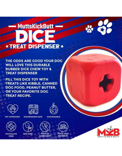 Red - MKB Dice Toy Durable Rubber Chew Toy & Treat Dispenser  - Large