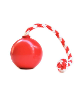Red - USA-K9 Cherry Bomb Durable Rubber Chew Toy, Treat Dispenser, Reward Toy, Tug Toy, and Retrieving Toy - Large