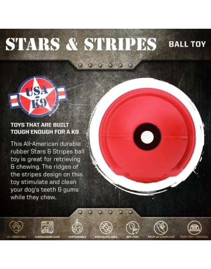 Red - USA-K9 Stars and Stripes Ultra-Durable Rubber Chew Ball - L