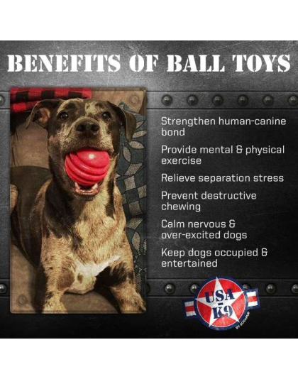 Red - USA-K9 Stars and Stripes Ultra-Durable Rubber Chew Ball - L