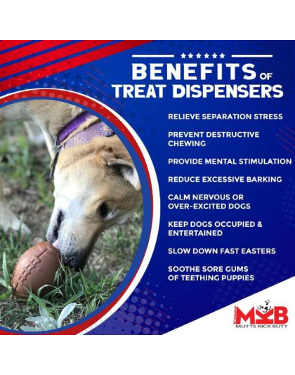 Brown - MKB Football Durable Rubber Chew Toy and Treat Dispenser - Large
