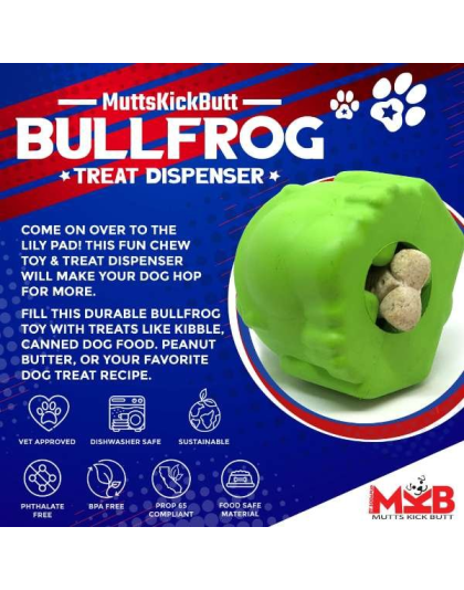 Green - MKB Bull Frog Durable Rubber Chew Toy & Treat Dispenser - Large