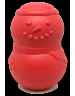 Red - MKB Snowman Durable Rubber Chew Toy & Treat Dispenser  - Large