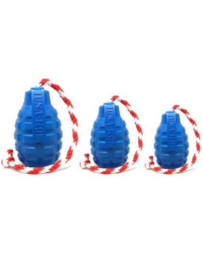 Red - USA-K9 Grenade Durable Rubber Chew Toy, Treat Dispenser, Reward Toy, Tug Toy, and Retrieving Toy - Large