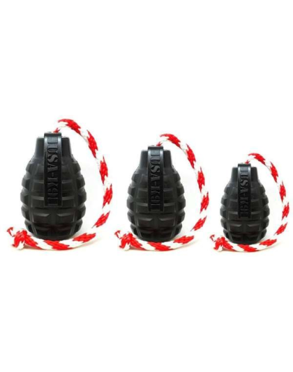 Black - USA-K9 Grenade Durable Rubber Chew Toy, Treat Dispenser, Reward Toy, Tug Toy, and Retrieving Toy - Large