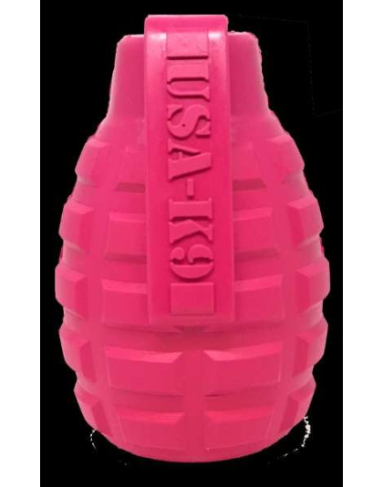 Pink - USA-K9 Puppy Grenade Durable Rubber Chew Toy & Treat Dispenser for Teething Pups - Large