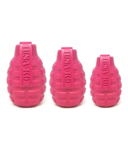Pink - USA-K9 Puppy Grenade Durable Rubber Chew Toy & Treat Dispenser for Teething Pups - Large