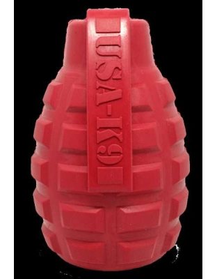 Red - USA-K9 Grenade Durable Rubber Chew Toy & Treat Dispenser - Large