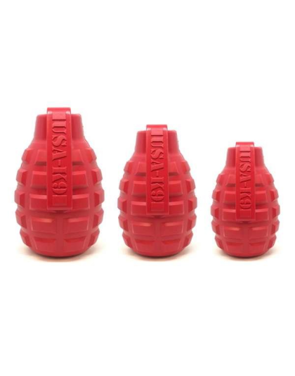 Red - USA-K9 Grenade Durable Rubber Chew Toy & Treat Dispenser - Large