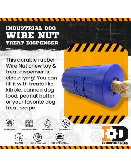Blue - ID Wire Nut Durable Rubber Chew Toy & Treat Dispenser  - Large