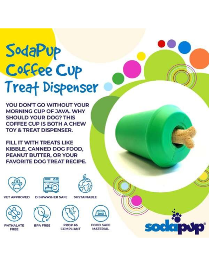 Green - Coffee Cup Durable Rubber Chew Toy and Treat Dispenser - Large