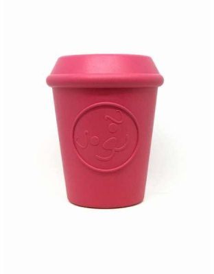 Pink - Coffee Cup Durable Rubber Chew Toy and Treat Dispenser - Large