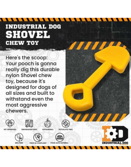 Yellow - ID Shovel Ultra Durable Nylon Dog Chew Toy for Aggressive Chewers  - OSFA