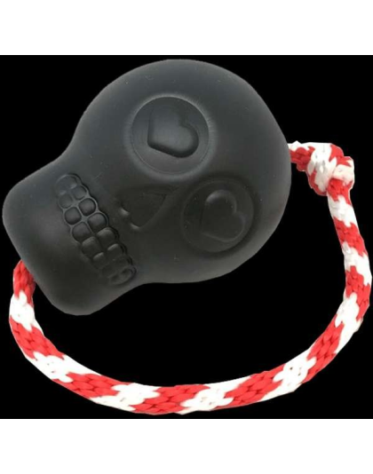 Black - USA-K9 Skull Durable Rubber Chew Toy, Treat Dispenser, Reward Toy, Tug Toy, and Retrieving Toy - Large
