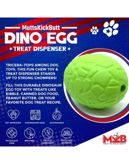 Green - MKB Dinosaur Egg Durable Rubber Chew Toy & Treat Dispenser - Large