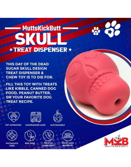 Pink - MKB Sugar Skull Durable Rubber Chew Toy & Treat Dispenser  - Large