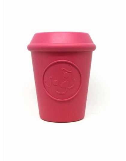 Pink - Coffee Cup Durable Rubber Chew Toy and Treat Dispenser - Medium
