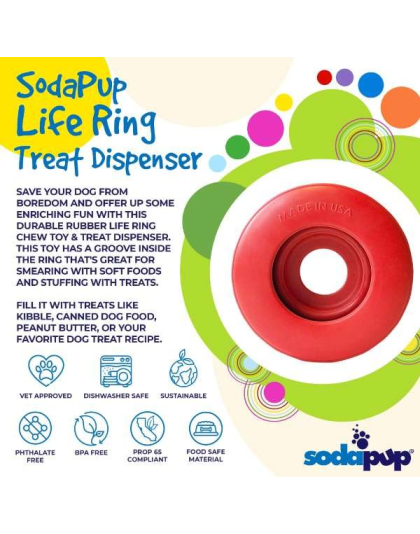 Red - SP Life Ring Durable Rubber Chew Toy & Treat Dispenser  - Large