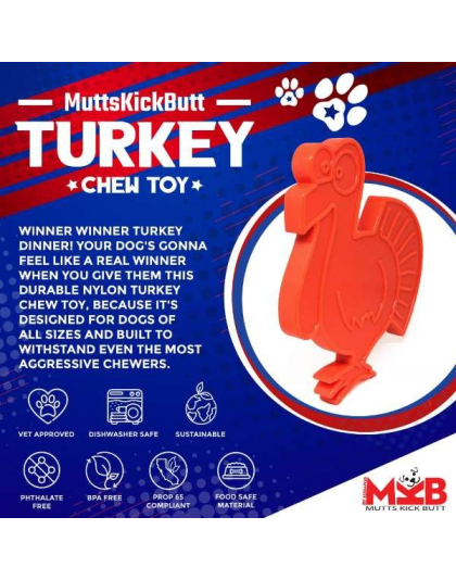 Orange - MKB Turkey  Ultra Durable Nylon Dog Chew Toy for Aggressive Chewers  - OSFA