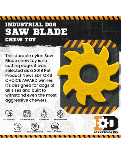 Yellow - ID Circular Saw Blade  Ultra Durable Nylon Dog Chew Toy for Aggressive Chewers - OSFA