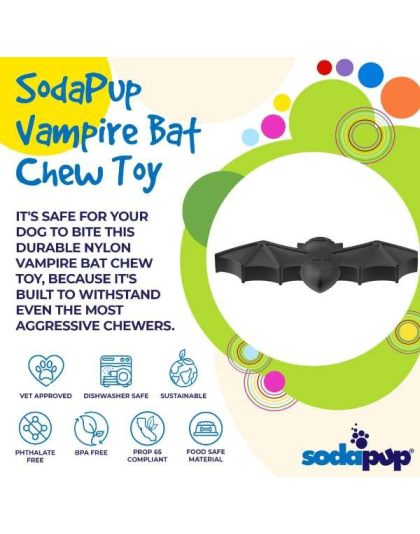 Black - SodaPup Vampire Bat Ultra Durable Nylon Dog Chew Toy for Aggressive Chewers - Medium