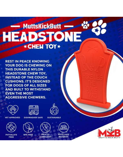Orange - MKB Headstone  Ultra Durable Nylon Dog Chew Toy for Aggressive Chewers  - OSFA