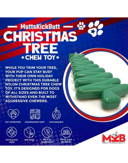 Green - MKB Christmas Tree Ultra Durable Nylon Dog Chew Toy for Aggressive Chewers  - OSFA