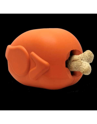 Orange - MKB Roasted Turkey Durable Rubber Chew Toy & Treat Dispenser  - Large