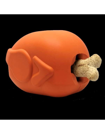 Orange - MKB Roasted Turkey Durable Rubber Chew Toy & Treat Dispenser  - Large