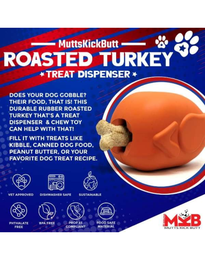 Orange - MKB Roasted Turkey Durable Rubber Chew Toy & Treat Dispenser  - Large
