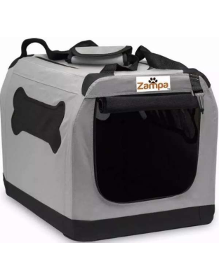 Grey - Zampa Pet Portable Crate, Comes with A Carrying Case - 19.5" x 13.5" x 13.5"