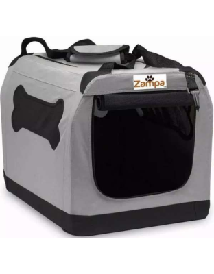 Grey - Zampa Pet Portable Crate, Comes with A Carrying Case - 24" x 16.6" x 16.5"