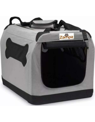 Grey - Zampa Pet Portable Crate, Comes with A Carrying Case - 28" x 20.5" x 20.5"