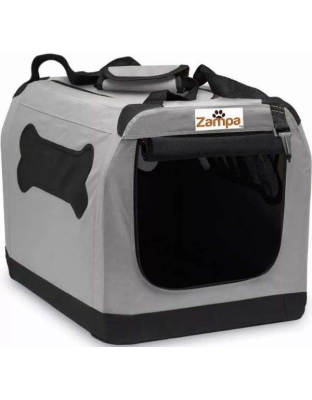 Grey - Zampa Pet Portable Crate, Comes with A Carrying Case - 32" x 23" x 23"