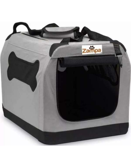 Grey - Zampa Pet Portable Crate, Comes with A Carrying Case - 32" x 23" x 23"