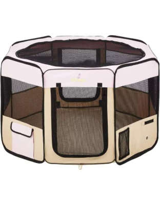 Pink - Zampa Portable Foldable Pet playpen Exercise Pen Kennel + Carrying Case - Extra Small (29"x29"x17")