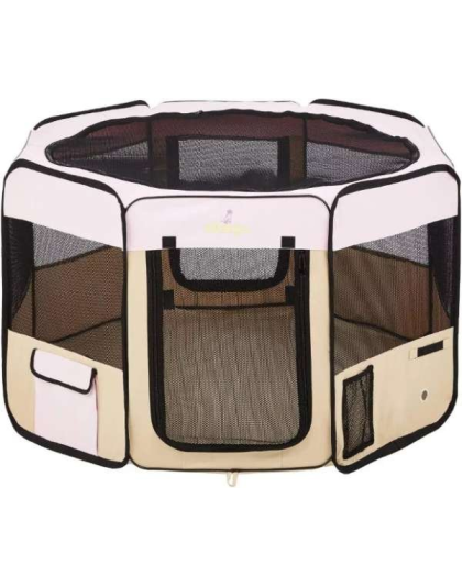 Pink - Zampa Portable Foldable Pet playpen Exercise Pen Kennel + Carrying Case - Extra Small (29"x29"x17")
