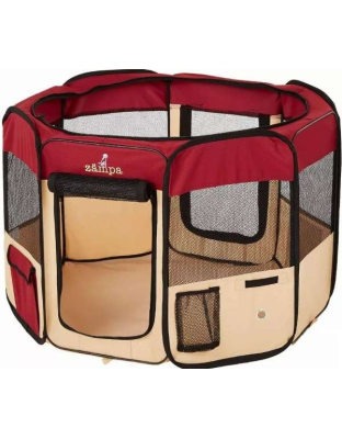 Red - Zampa Portable Foldable Pet playpen Exercise Pen Kennel + Carrying Case - Extra Small (29"x29"x17")