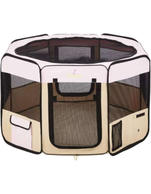 Pink - Zampa Portable Foldable Pet playpen Exercise Pen Kennel + Carrying Case - Large (61"x61"x30")
