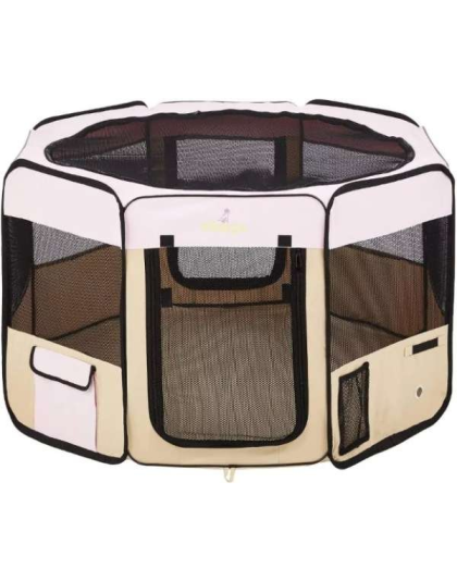 Pink - Zampa Portable Foldable Pet playpen Exercise Pen Kennel + Carrying Case - Large (61"x61"x30")