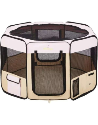 Pink - Zampa Portable Foldable Pet playpen Exercise Pen Kennel + Carrying Case - Small (36"x36"x24")