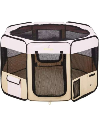 Pink - Zampa Portable Foldable Pet playpen Exercise Pen Kennel + Carrying Case - Small (36"x36"x24")