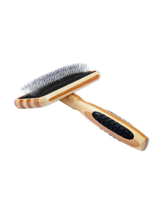 Striped Bamboo1 - Bass Brushes- De-matting Pet Brush Slicker Style - Medium