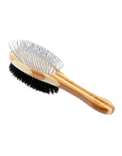 Striped Bamboo - Bass Brushes- Dual Sided Pet Brush Oval Style - Full