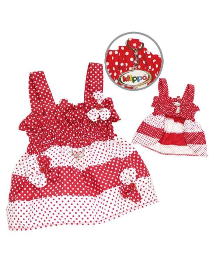 Red/White - Red & White Polka Dots Sundress with Contrasting Flowers - XS
