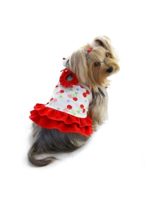 Red/White - Soft Knit Cotton Cherries Dress w/Shoulder Ties - XL