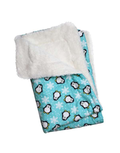 Turquoise - Penguins & Snowflakes Flannel/Ultra-Plush Blanket - One Size