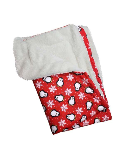Red - Penguins & Snowflakes Flannel/Ultra-Plush Blanket - One Size